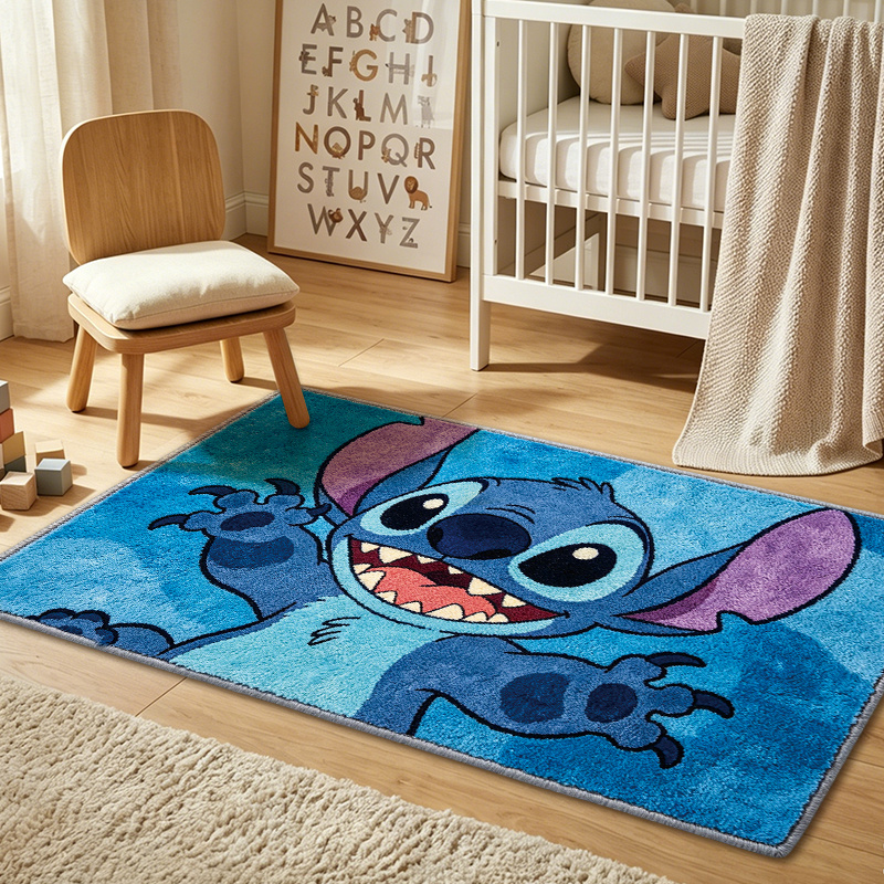 TEMU 2d Flat, 473-j, Stitch Smiling Waving Blue Gradient Background Cartoon Pattern, Welcome Mat, Suitable For Living Room Bedroom Kitchen Closet