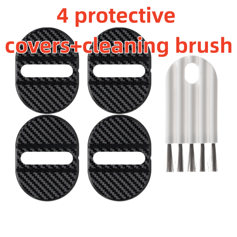 TEMU Juego de 4 fundas protectoras de estilo liso con de fibra de carbono sintética para pestillos de cerradura de puertas de coche + 1 cepillo de