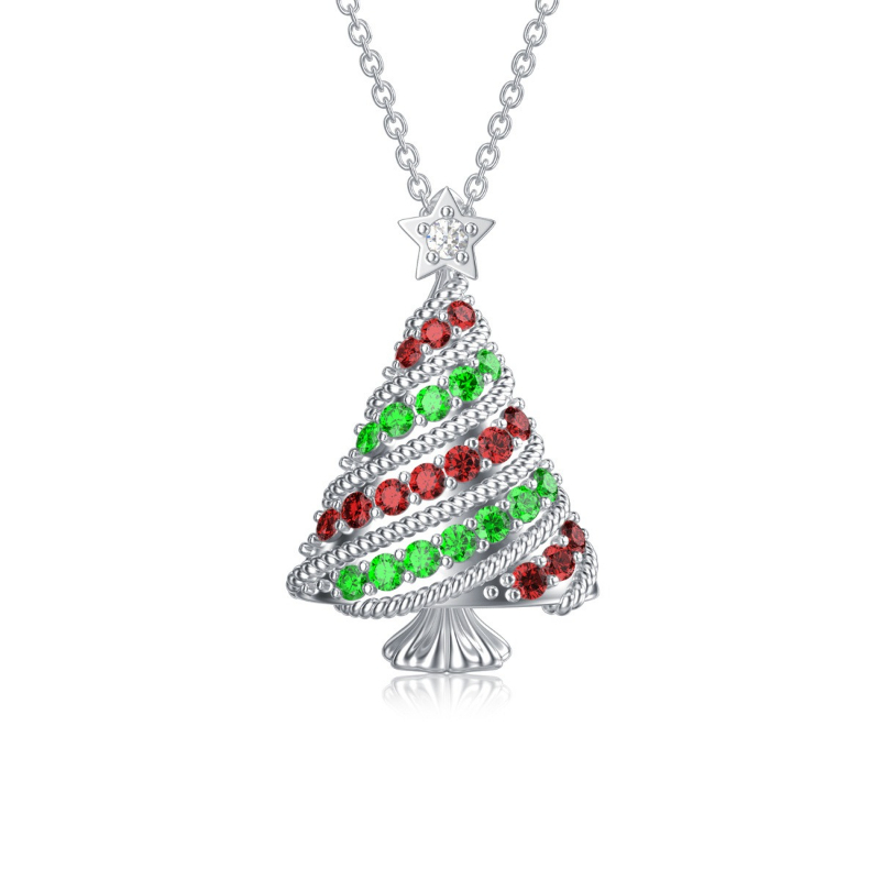 Women's Christmas Style Silvery Tone Christmas Tree Necklace