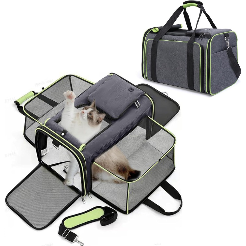 TEMU Portable Travel Bag For Cats And Small Dogs, Made Of Breathable Oxford Fabric, Featuring An Expandable Design And Safety Harness, Measuring 48cm