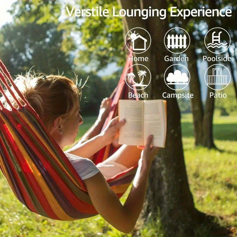 [1-Pack Heavy-Duty Hammock] 1-Pack Heavy-Duty 330lb Capacity Colorful Cloth Hammock | Durable Polyester, Tree-Friendly Straps, Portable Storage Bag, Anti-Flip, Weatherresistant, Reinforced Stitching | Outdoor, Camping, Indoor Relaxation, Camping Essential, Vibrant Design, Backyard Lounging, Stylish Lounging, Outdoor Enthusiasts