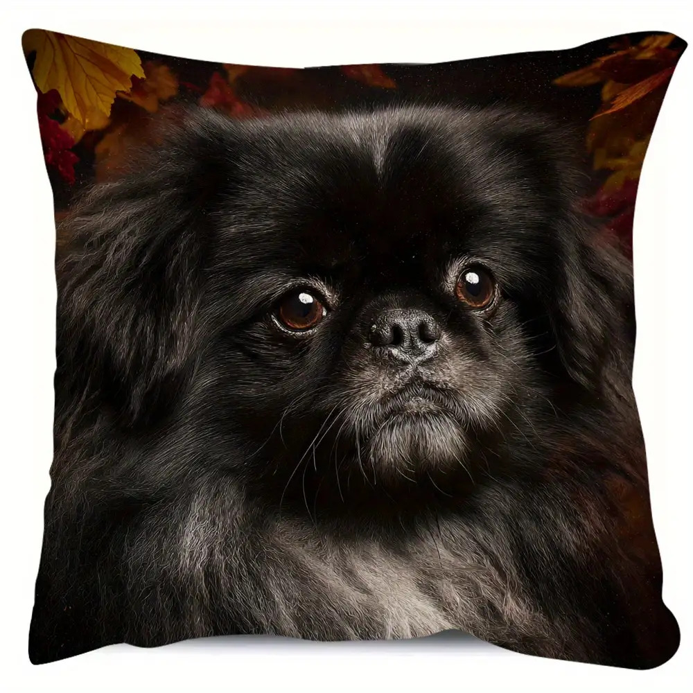 TEMU 1pc Pekingese Christmas Double-sided Pillowcase- Black And Cushion Cover, Hidden Zipper Design, Elegant Pet Decoration Suitable For Living Room,