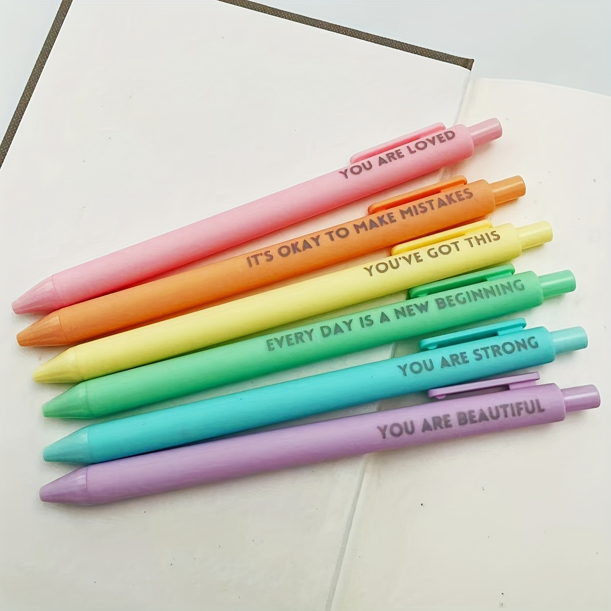 6pcs Inspirational Rollerball Pen-inspirational Quotes, Retractable Medium Tip, Black Ink, Plastic Rubber Handle, Universal For Hands, With Pocket Clip-positive Message Writing P
