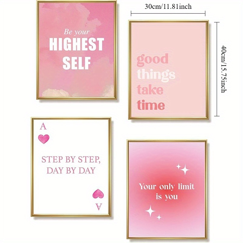 TEMU 2d Flat, 2d/flat 4pcs Inspirational Women's Motivational Wall Art Posters - Pink Aesthetic Prints, Suitable For Office Desk Decor, Home Gym And