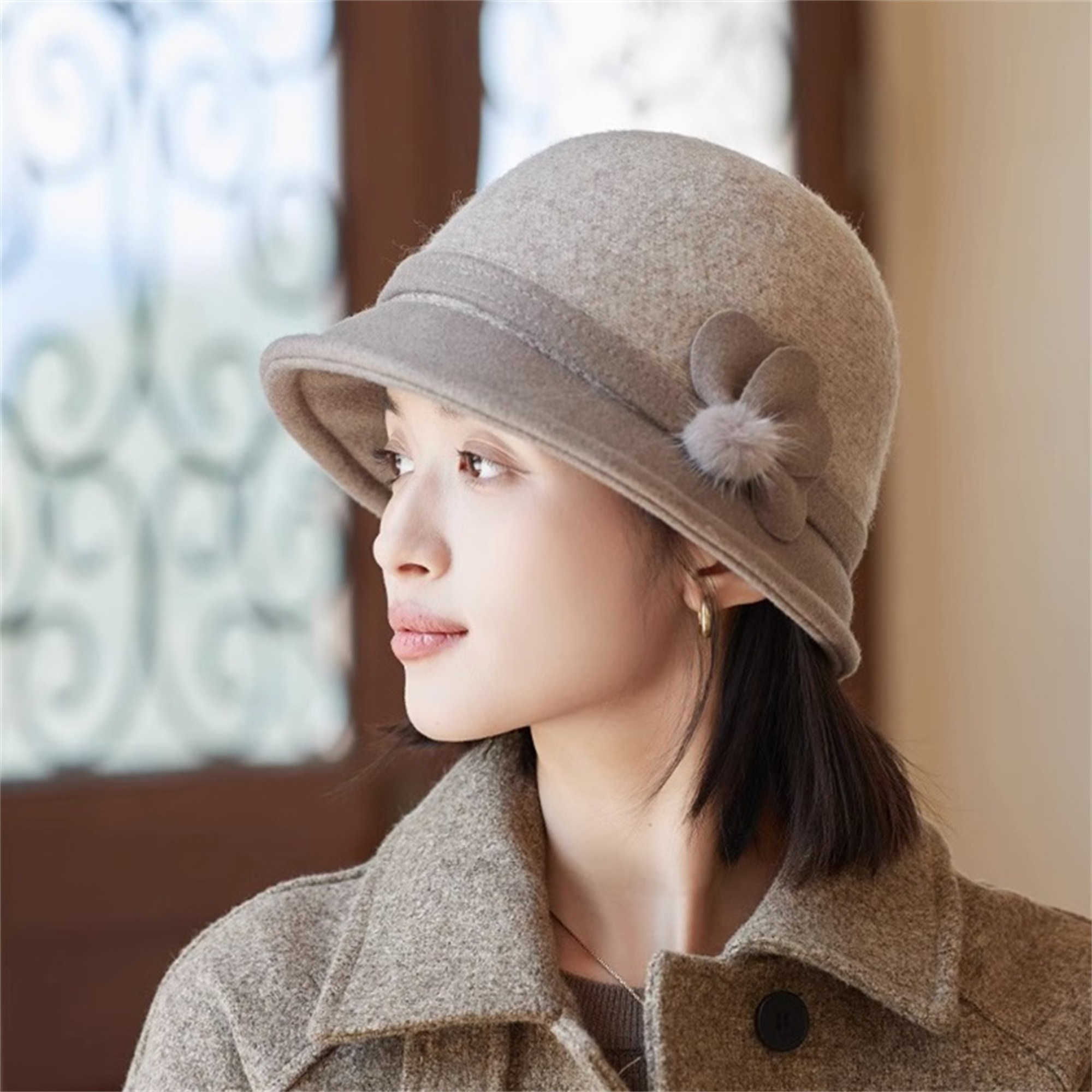 womens elegant wool bucket hat soft warm lightweight winter  display picture 2