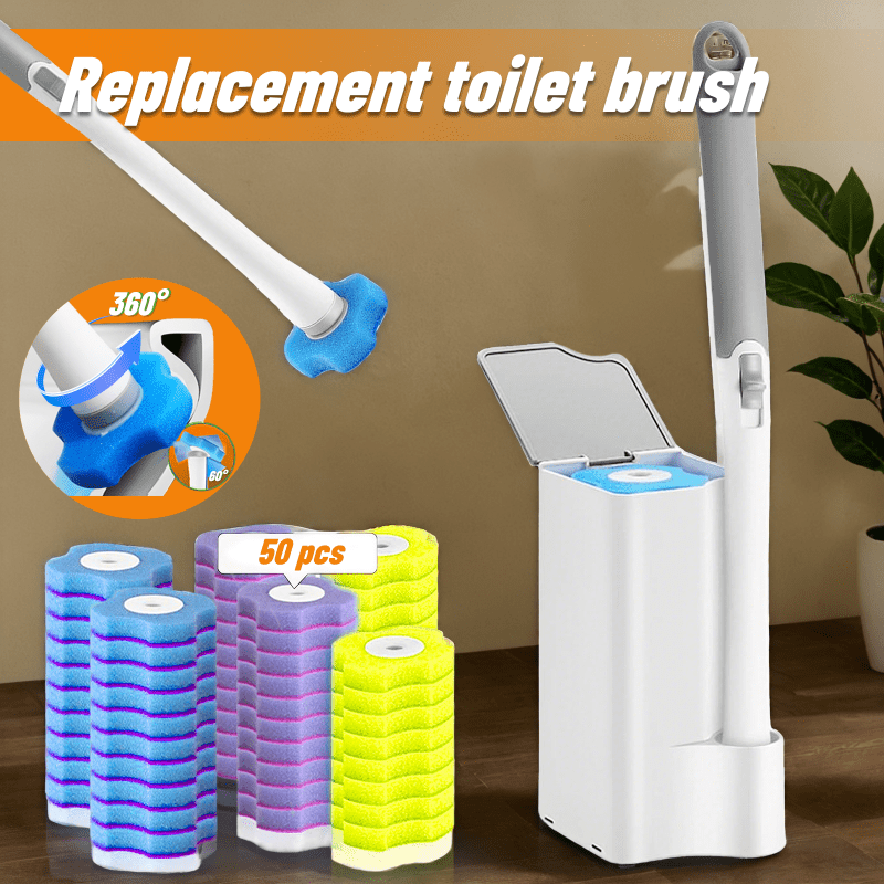 TEMU Heymyth Disposable Toilet Brush Set - Toilet Cleaner Brush System Kit With Holder And 40 Toilet Refills Heads, Toilet Bowl Cleaning Supplies For