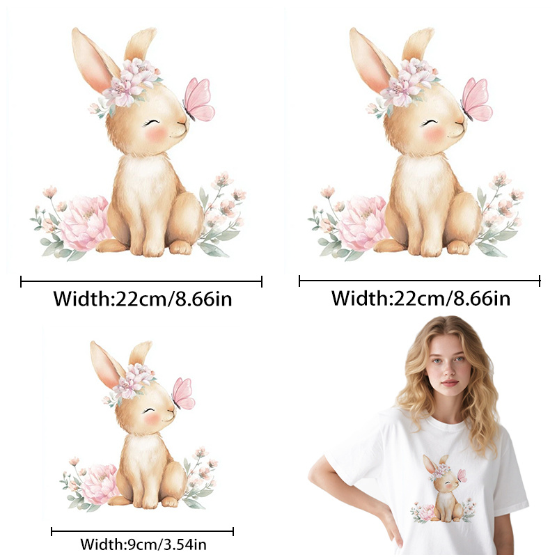 E-shop 3 Stück Niedliche Hase Schmetterling Hochauflösende Bügelbilder, DIY Bügelpatches, Geeignet für Rucksäcke/Kissen/Hosen/Sofabezüge, Einfach