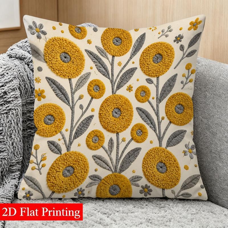 TEMU de almohada de 1 pieza, estampada en 2D por lados, 45×45 cm, con floral y de hojas grises, estilo moderno, adecuada para , dormitorio, sofá,