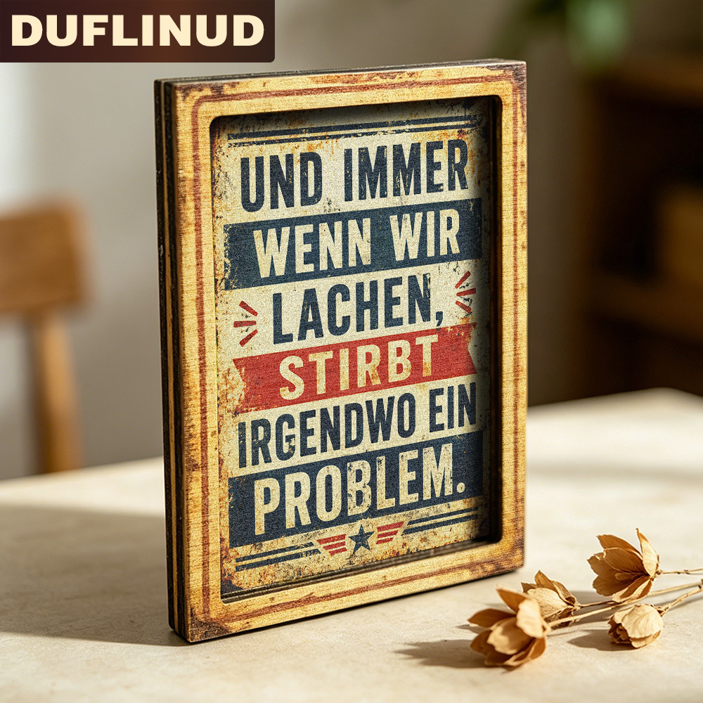 Image of Retro German Quote Fridge Magnet, Mini Decorative Plaque With Distressed , Printed With Inspirational Words Happy Life, Wooden Fridge Magnet, Refrigerator Door Decoration, Life Tips