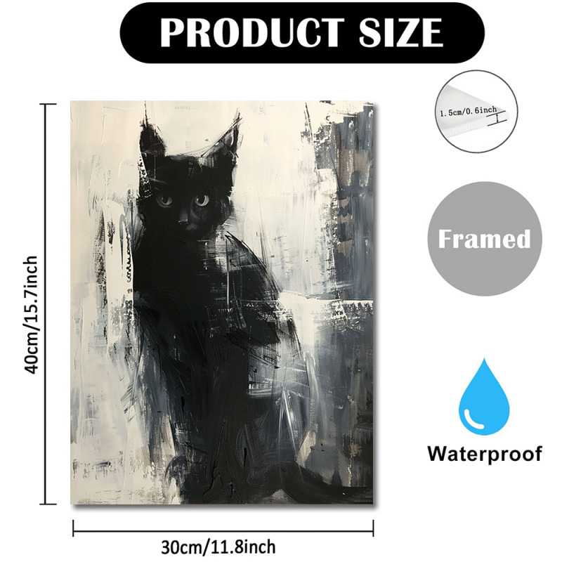 TEMU 2d Flat, 2d Flat, Canvas Artwork Featuring A 2d Black Cat, Measuring 11.8x15.7 Inches, Framed In Wood With A Design Of Ethereal White Smoke,