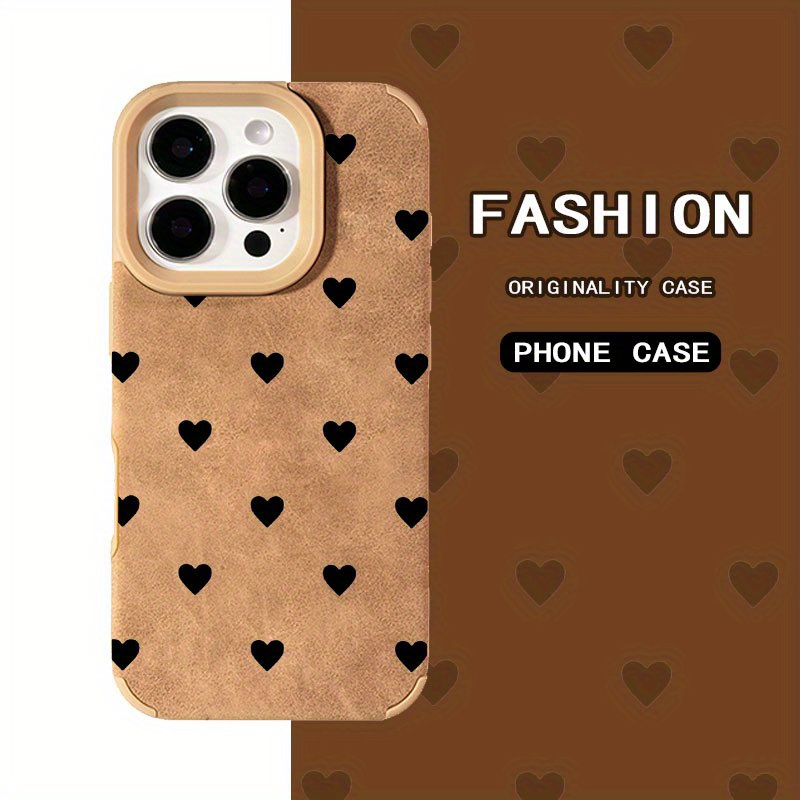 TEMU Phone Case - Heart Pattern Silicone Faux Leather Phone Case For Iphone 14 Pro Max For Iphone16 Pro Max For Iphone15 Pro Max For Iphone13 Pro Max