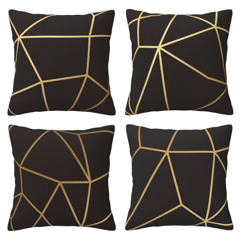 

4pcs Set & Golden Geometric Throw Pillow Covers - Modern , Zippered Cushion Cases For Living Room, Bedroom, Farmhouse Decor - , Single-sided Design (16x16, 18x18, 20x20 Inches), Contemporary Style