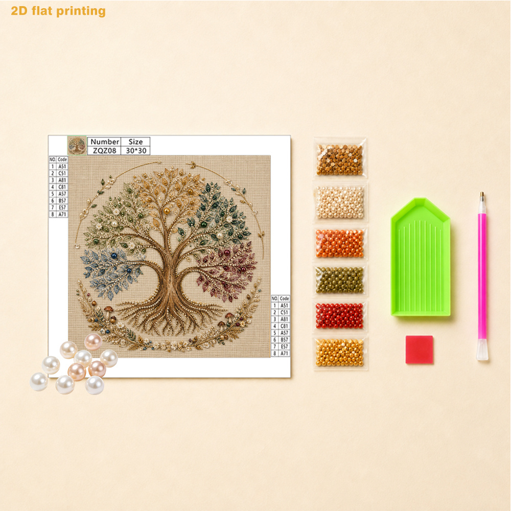 TEMU Kit de pintura artística de perlas para hacer tú mismo - Árbol de colorido con de hojas de piedras preciosas, perlas redondas, gemas brillantes,