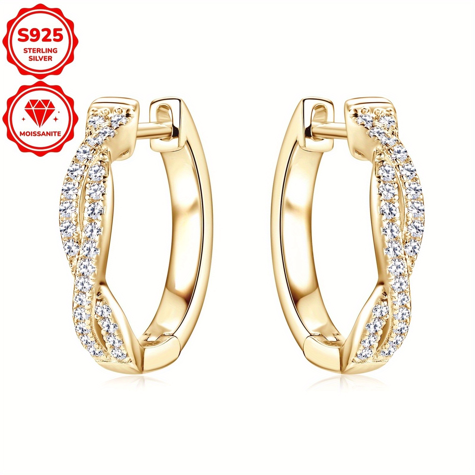 Women's 925 Sterling Silver Hoop Earrings with Moissanite