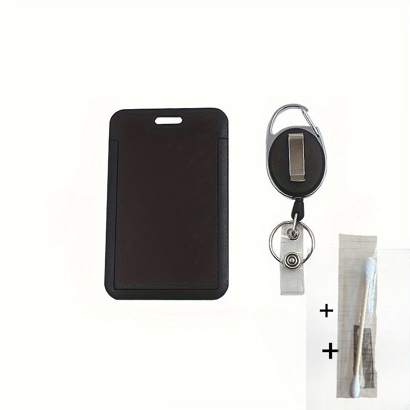 TEMU 2d 1pc Durable Plastic Id Badge Holder With Cleaning Rod Suitable For Office, School, Library - Black & Golden Id Card Protector Reel, Badge