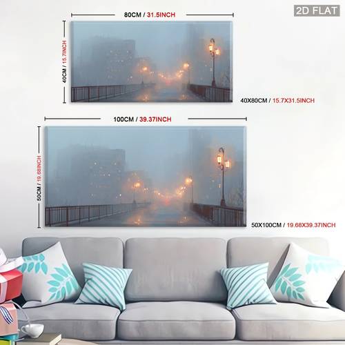 2d flat 1pc modern vertical framed foggy city wall art vertical urban fog canvas poster print suitable for living room bedroom home office decor minimalist vertical poster for narrow spaces spring summer decoration 2d flat