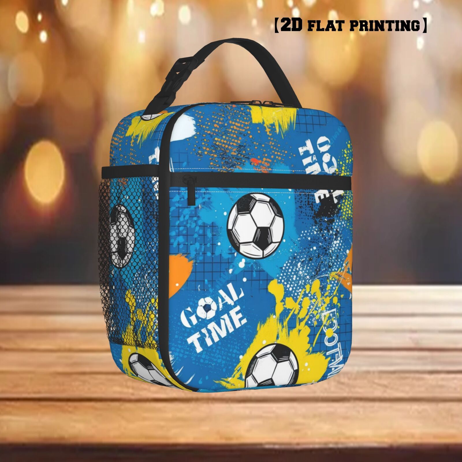 TEMU 1pc 2d Flat Printing Football Portable Reusable Cooler Bag, Holiday Gift, Birthday Gift, Lunch Bag For Hiking , Non-food Contact, 2d Flat