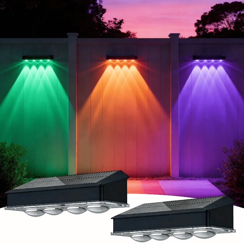 TEMU 2pcs Set Of Solar Rgb Fence Lights, 11 Lighting Modes, Dusk To Dawn Solar Lighting, Suitable For Patio, Backyard, Railings, Semi-embedded