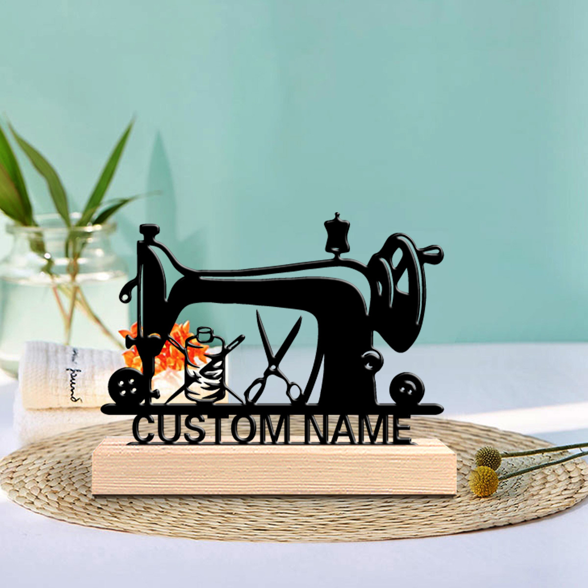 TEMU 1 pièce Machine à Coudre Vintage Personnalisée - de Nom/ Personnalisé, de Couture en Fonte & Design de Fils/Aiguilles - Décoration de Bureau -