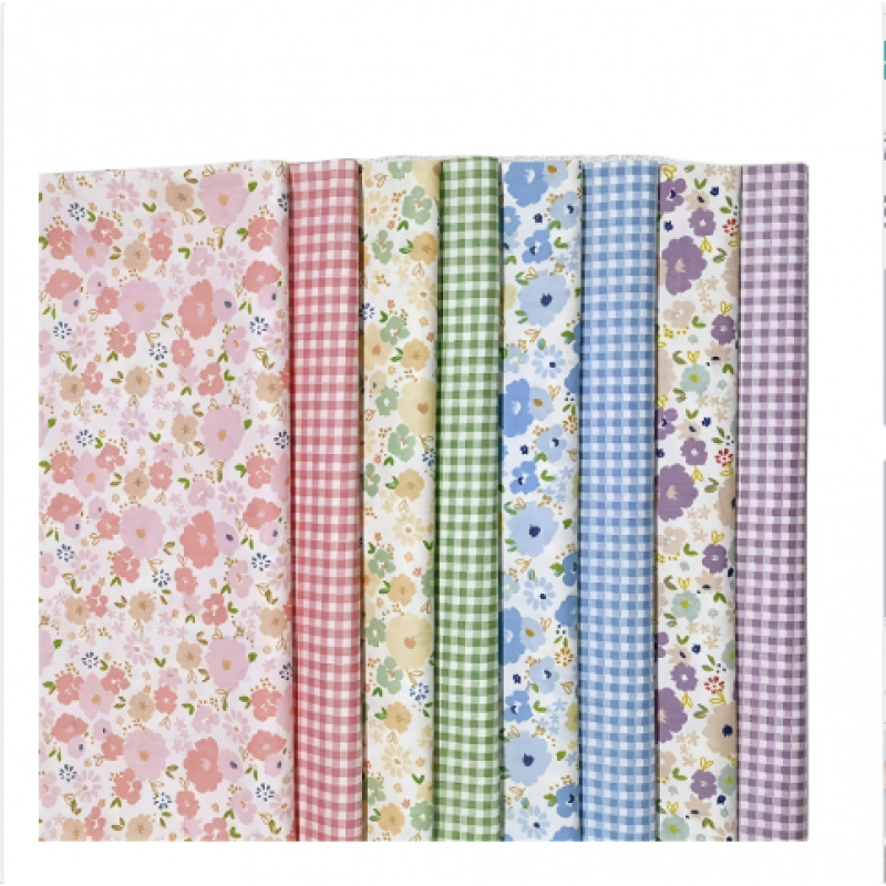 TEMU 8pcs Country Floral Plaid Theme Fabric Decor, Pre-cut Fabric, 2 Sizes For Sewing, Scrapbooking, Quilting Craft