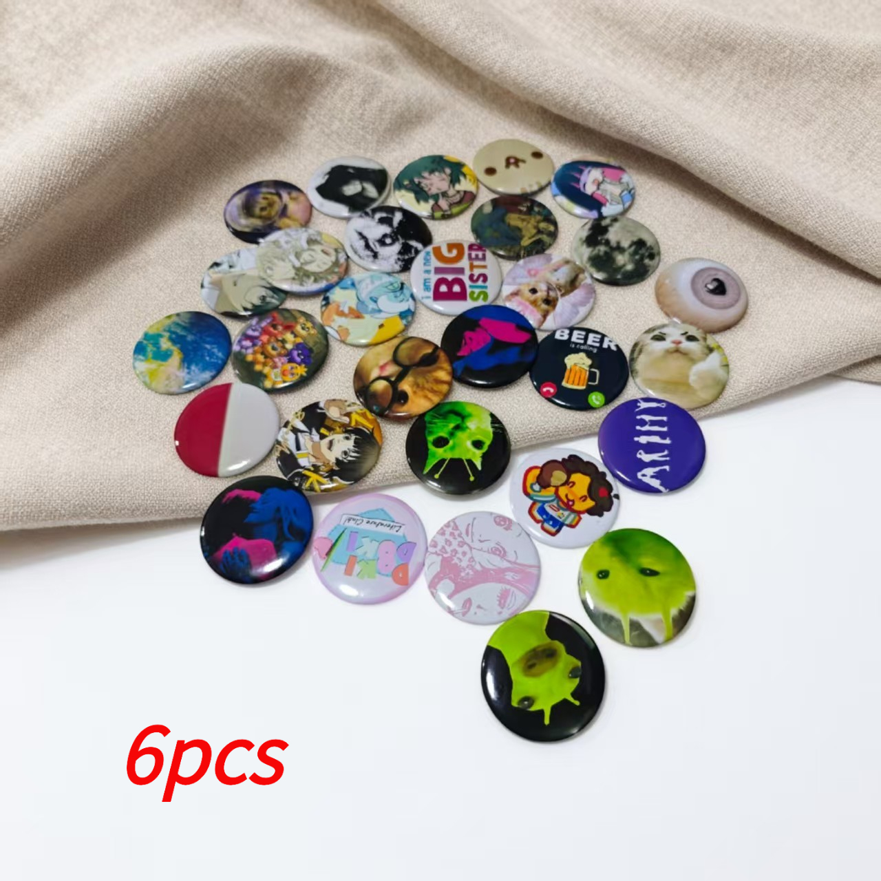 TEMU 6pcs Set. The Set Features Fashionable, Novel, Cute, And Fun Designs With A Of Styles. It Includes And Badges. Creative And Innovative Bag