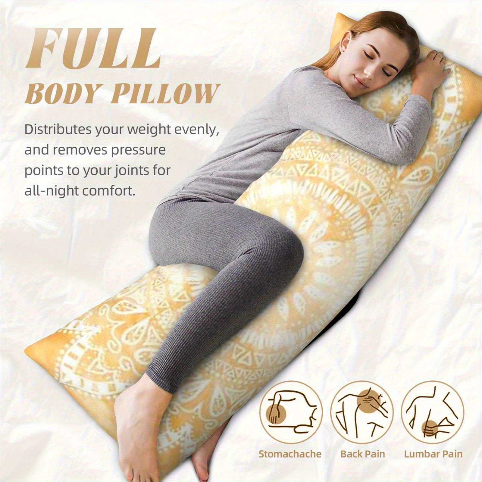 item picture 1 20x54 inch double sided short plush full body pillow modern   golden and white polyester material machine washable zipper closure suitable for sofas bedrooms outdoor    
