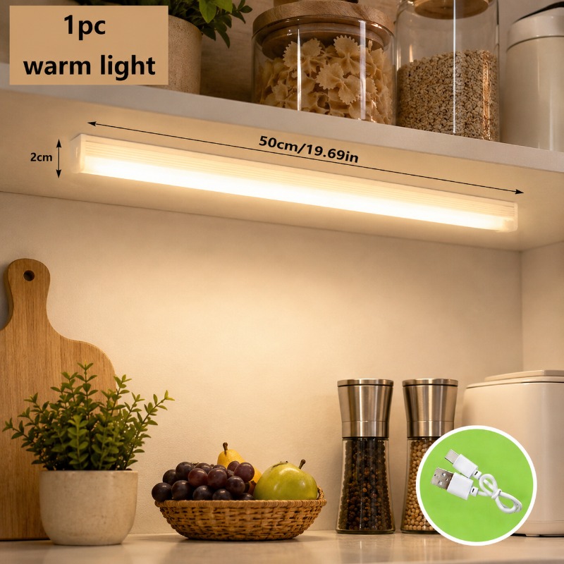 TEMU 1pc Lampada a induzione magnetica USB a striscia lunga ricaricabile | Illuminazione wireless per pavimenti, , pareti e armadi | Piccolo regalo