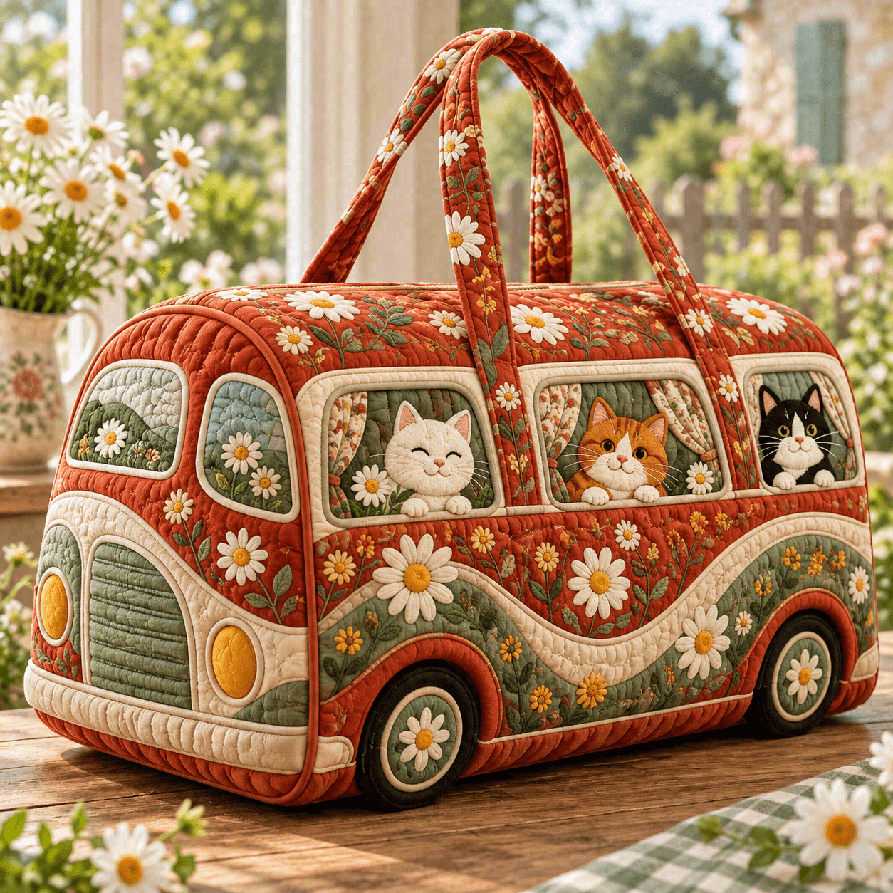 TEMU Women's Brown Woodland Animal Van Shoulder Bag, Quilted Tote Handbag, Lightweight Large Capacity Overnight Weekender Carryall For Travel, Gym,