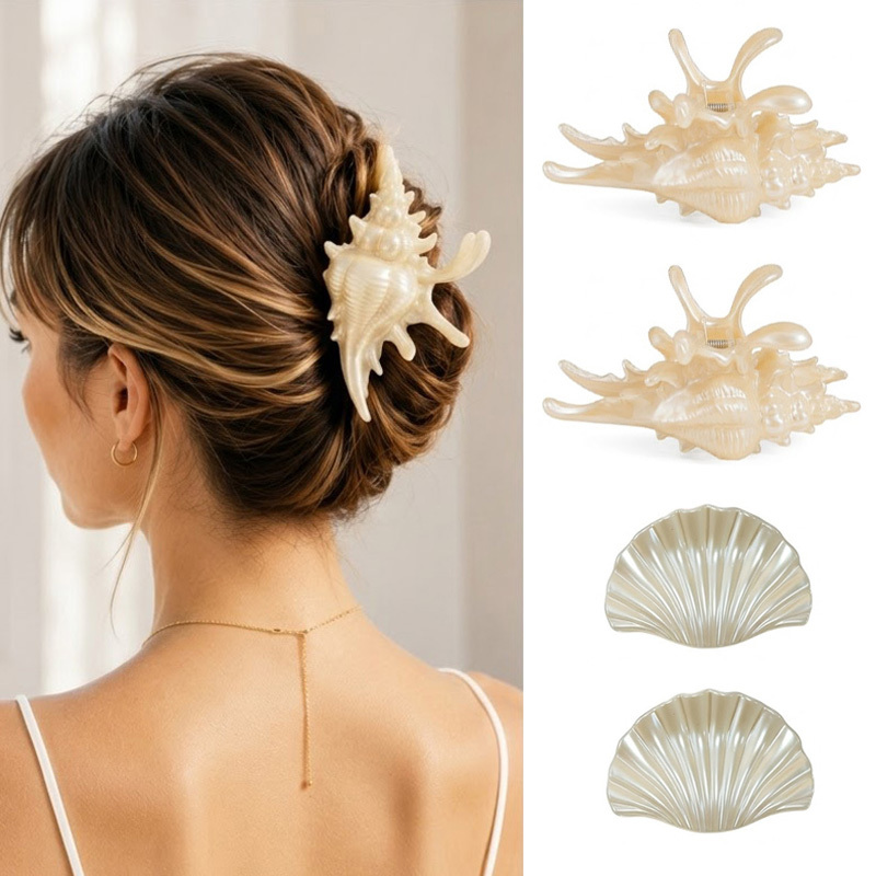 TEMU 4 Sets Of Seashells And Shell Shaped Hair Clips, , Niche Design, Anti Slip Shark Clip At The Back Of , Fashionable Hairstyle Accessories,