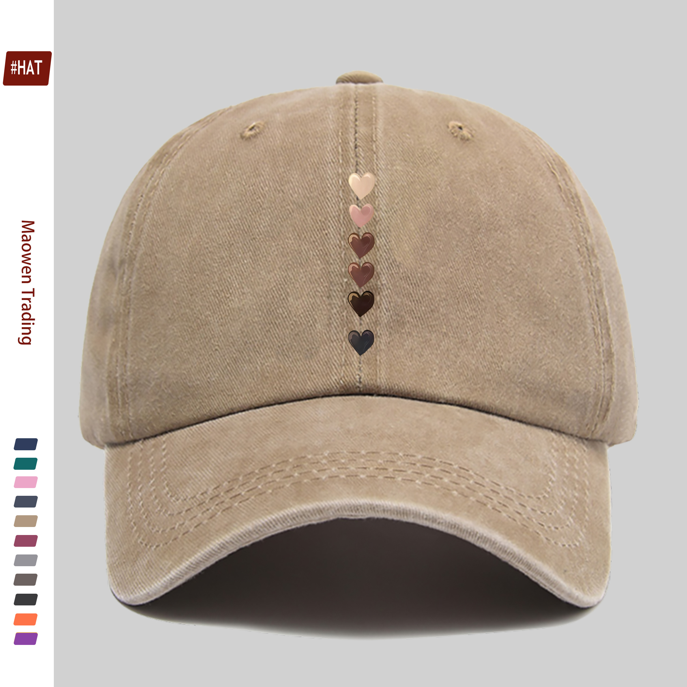 TEMU 1pc Striped Heart Print Baseball Cap, Multiple Heart Sun Hat, Party Decoration Hat, Comfortable And Lightweight Trucker Sun Hat, Adjustable Papa