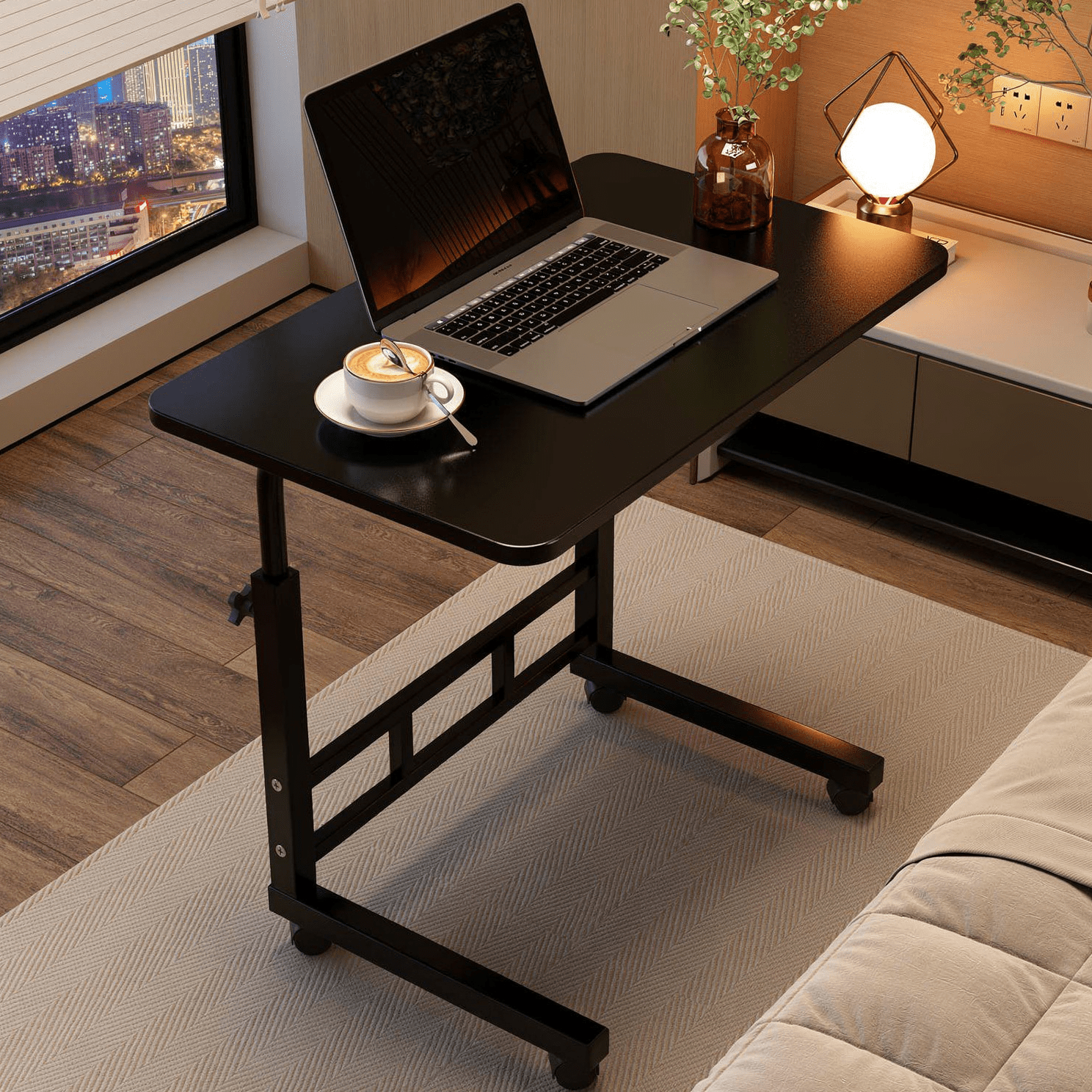 TEMU Adjustable Height Mobile Computer Desk With Wheels, Portable Laptop Table, Rolling Standing Desk For Home Office, Bedroom, Living Room, Study,