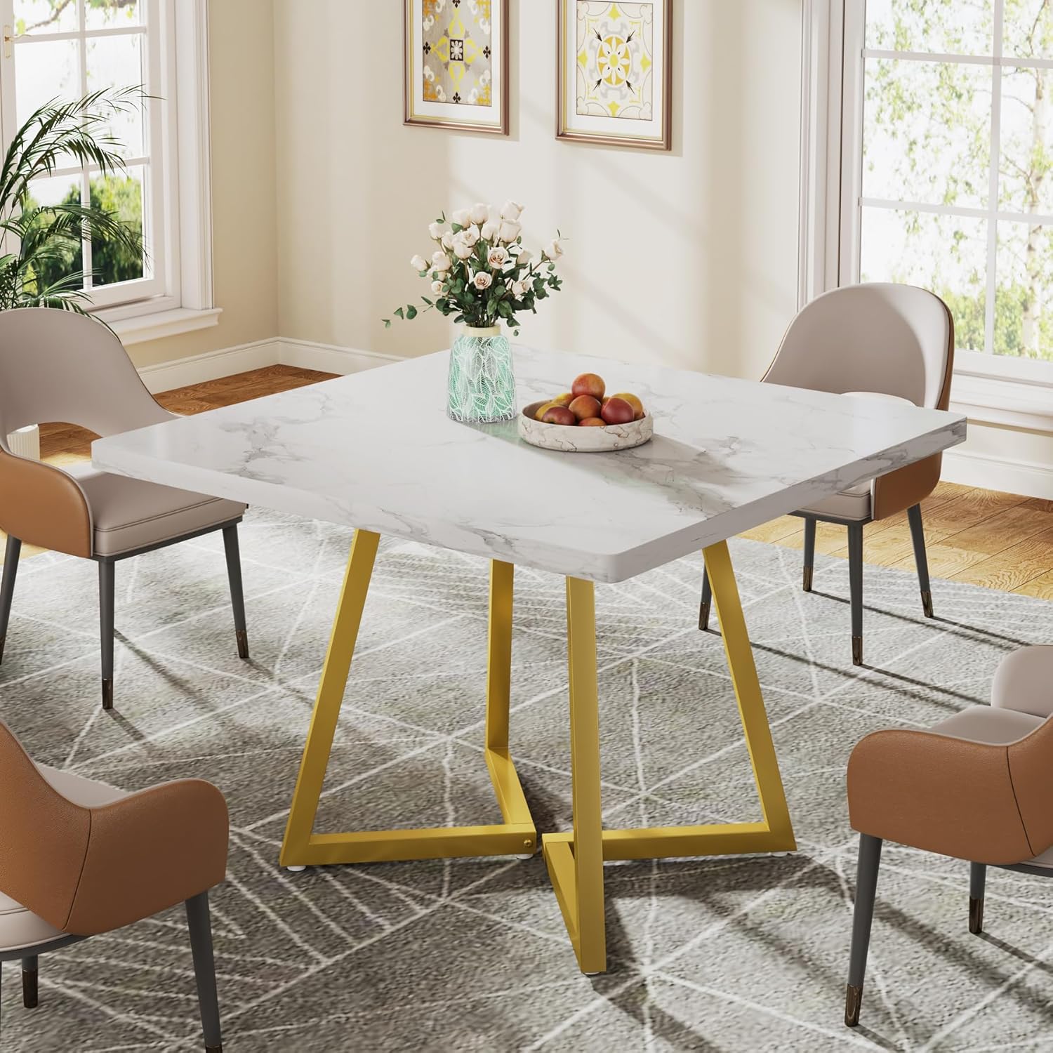 Compact Square Dining - Modern Small Space Table With Mdf Tabletop & Sturdy Metal Base, Space- Desk Suitable For Dining Room, Apartment, Assembly, Contemporary, Use, -