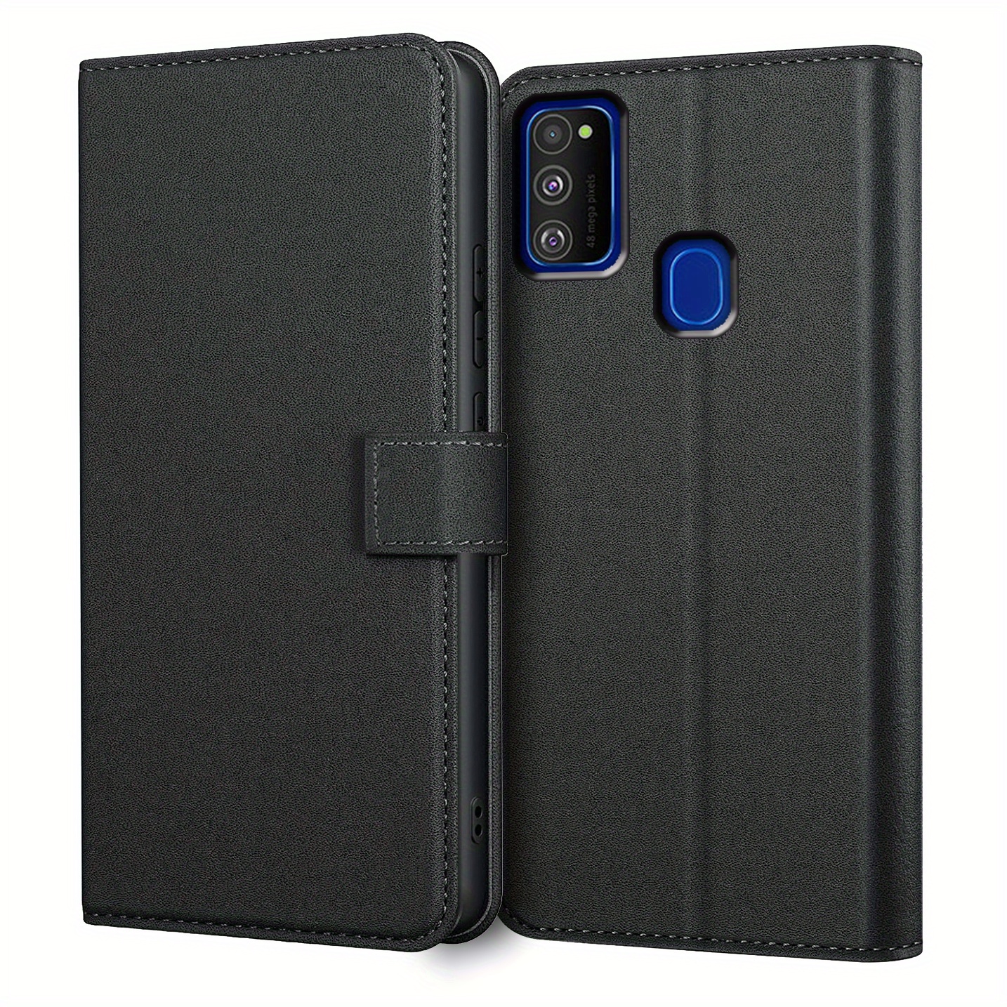 TEMU Phone Case - Protective Wallet Case Cover For Galaxy M30s / Galaxy M21, Featuring A Kickstand And Card Slot In Black Faux Leather