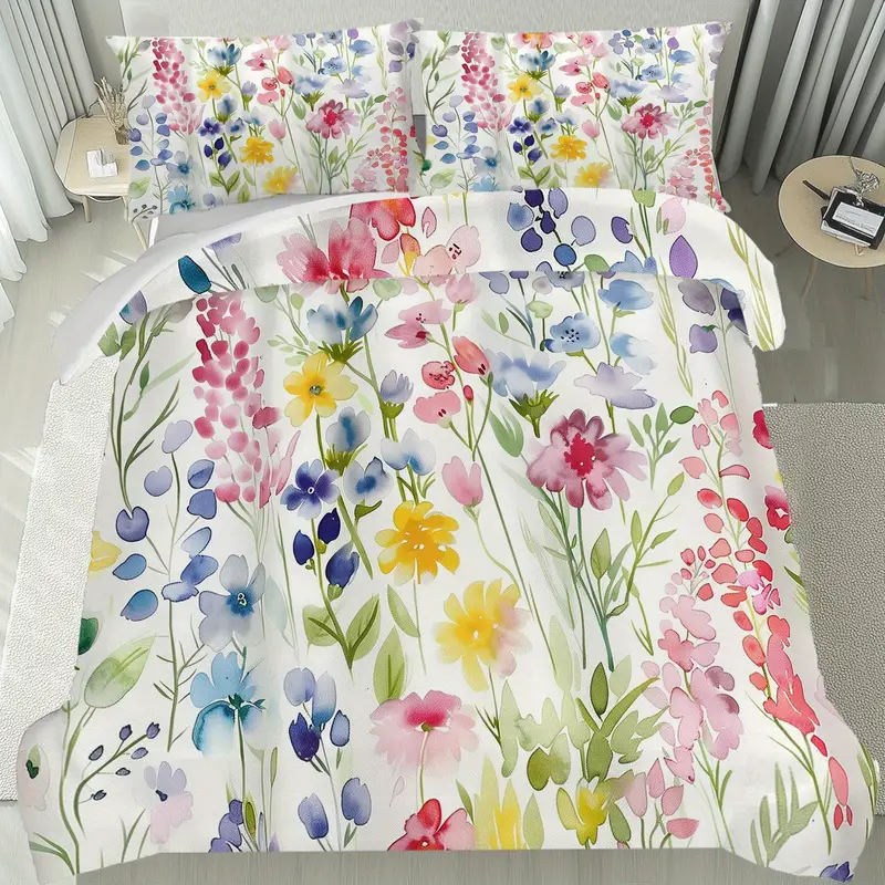 2/3-teiliges Bettwäsche-Set mit Bunten Blumen