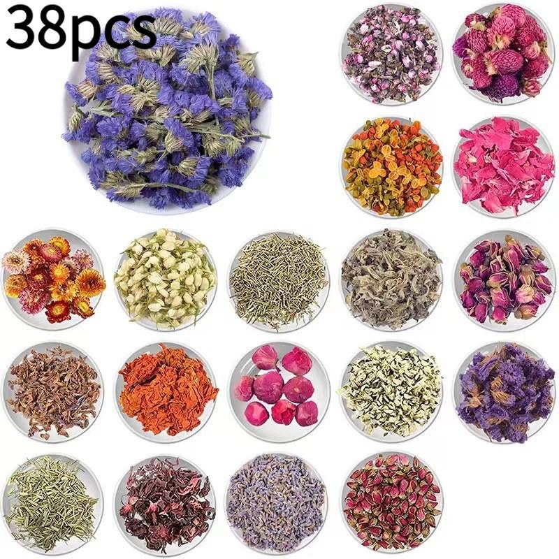 Image of 38pcs Dried Flower Material Package, Including Dried Herbs And Flower Sets, Designed For Beginners In Witchcraft, Of Party Supplies, With Random Styles, Suitable For Valentine's Day Holiday Gifts