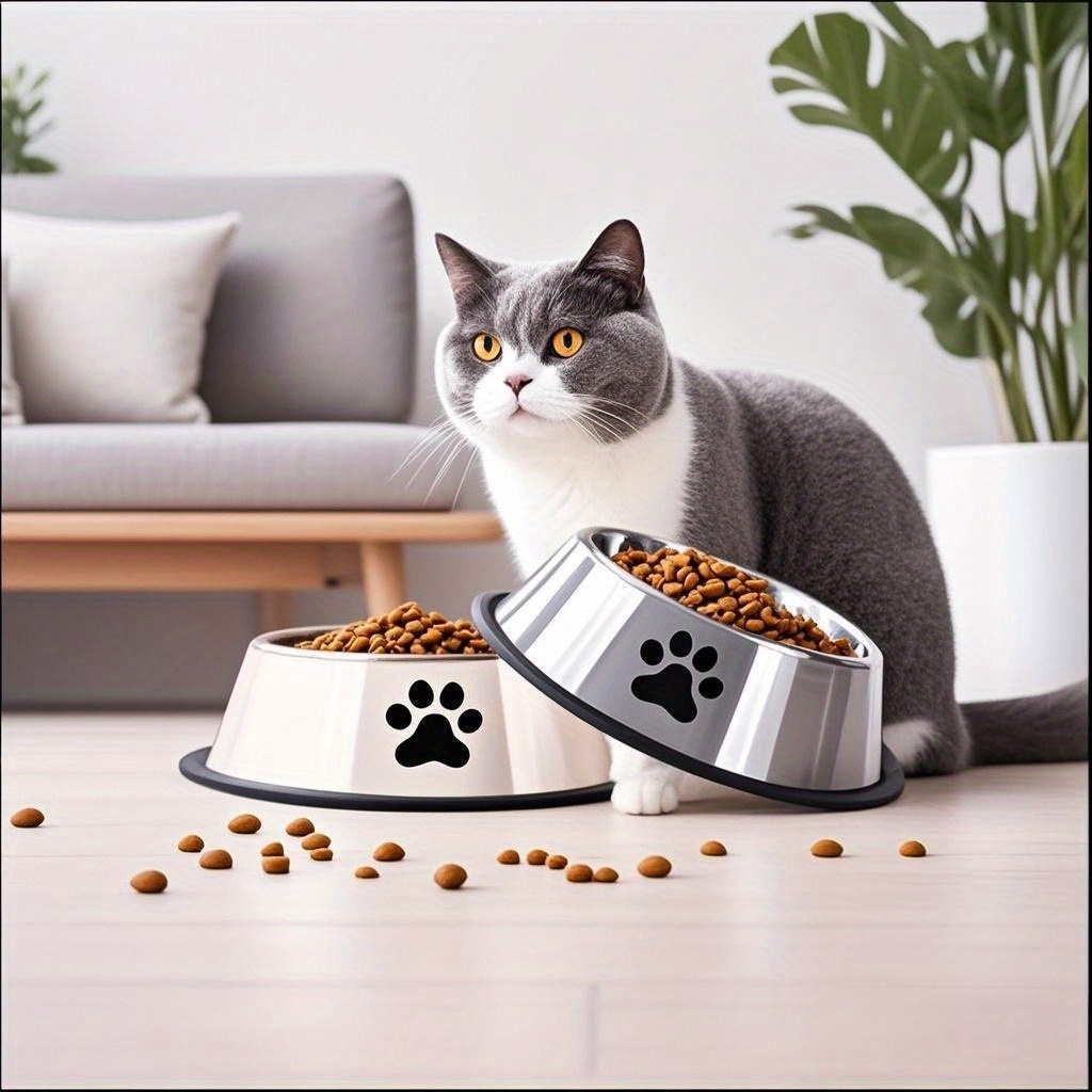 Customizable 2pcs Stainless Steel Pet Bowl Set with Non-Slip Base