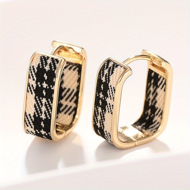 TEMU Fashion Black White Grid Shape Earrings, For Women Banquet Party Casual Daily Elegant Earrings Jewelry