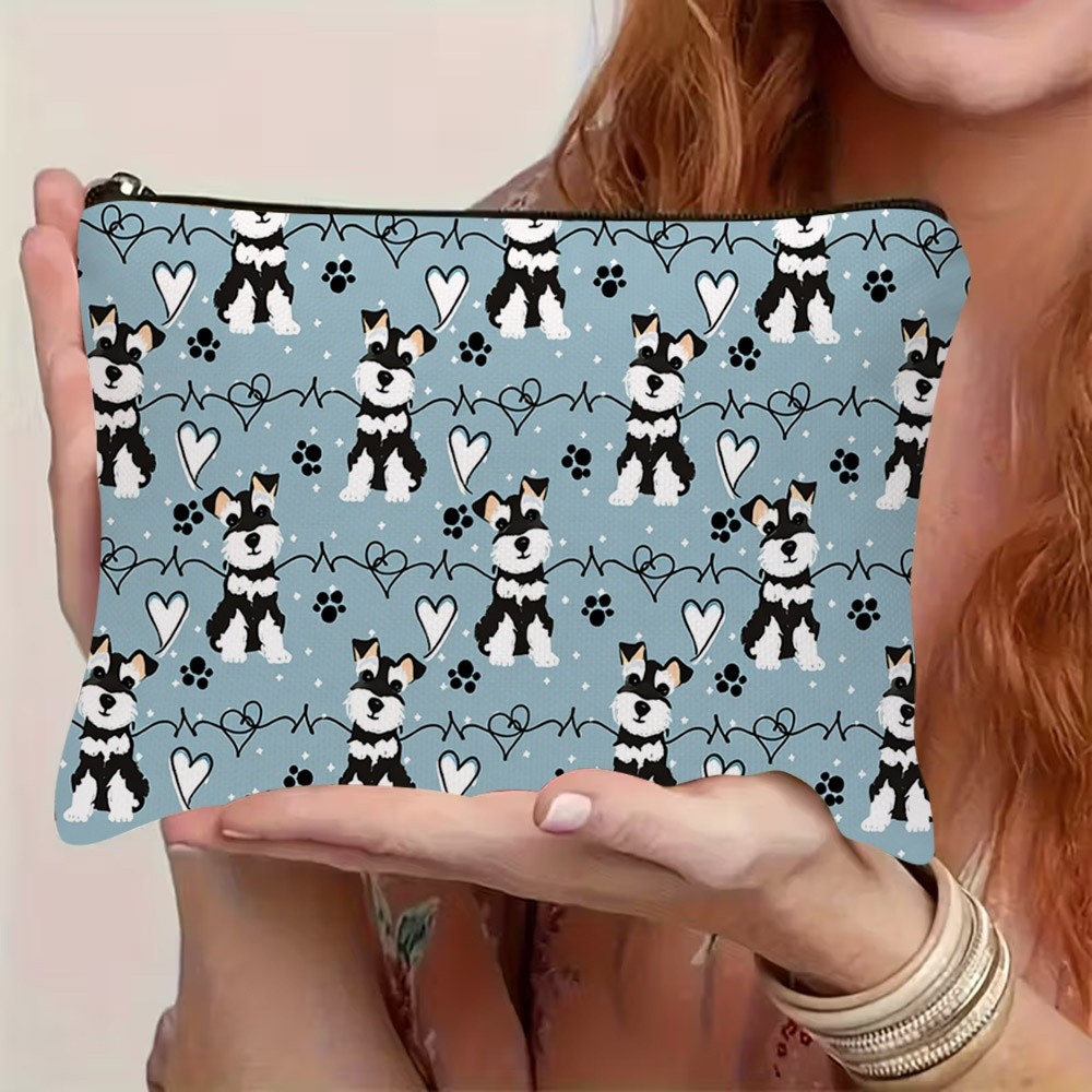 TEMU Lulupainting And White Mini Schnauzer Makeup Bag - Handbag - Toiletry Bag - Pencil Case - Gift Bag, Essential For Cosmetic Storage And Travel,