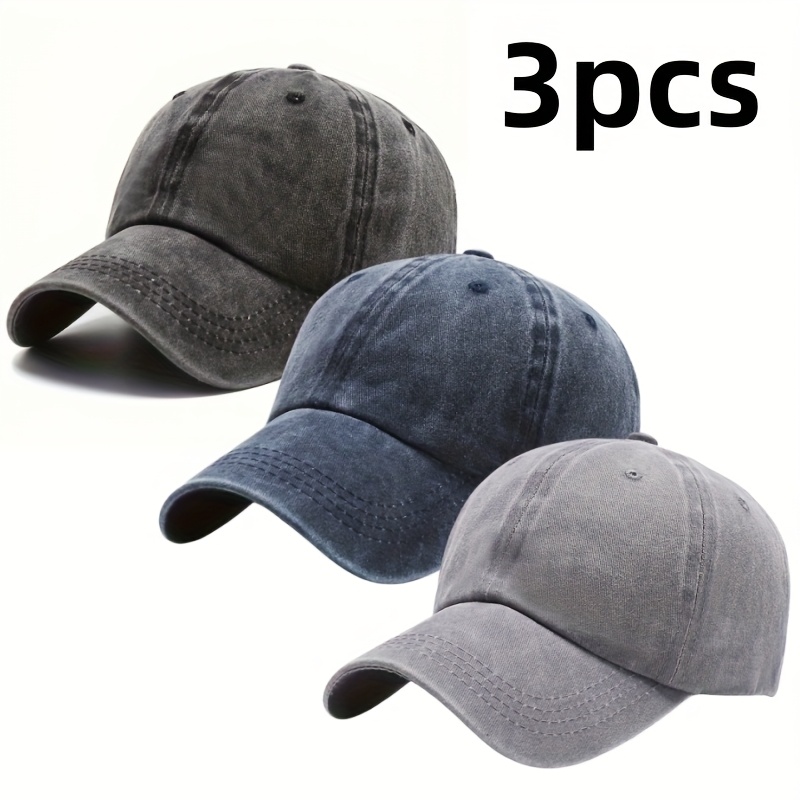 TEMU Set di 3 pezzi Cappello da pap� vintage lavato , cappellino sportivo regolabile stile baseball, cappello casual resistente con fibbia, per di