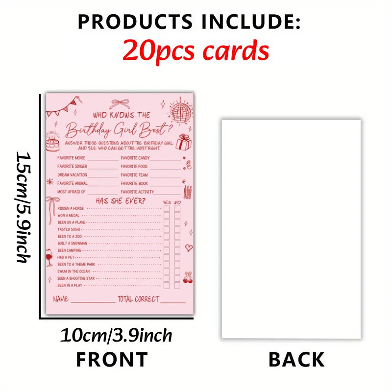TEMU 20pcs Birthday Party Cards Suitable For The Birthday Person Best Game - Fun Question Cards For &, Prizes, Gift-giving Activities, Easy-to-play