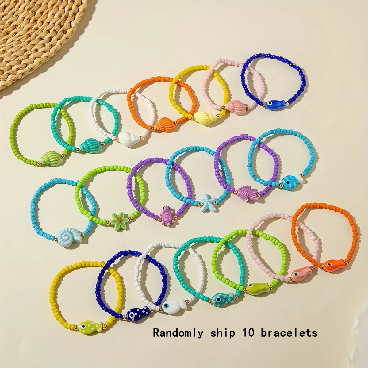 TEMU Random 10pcs Women's S And Bangles Set Beach Party Jewelry - Multicolor S (starfish, Fish, Turtle Shell) Soft Bright Colors Women's Additions,