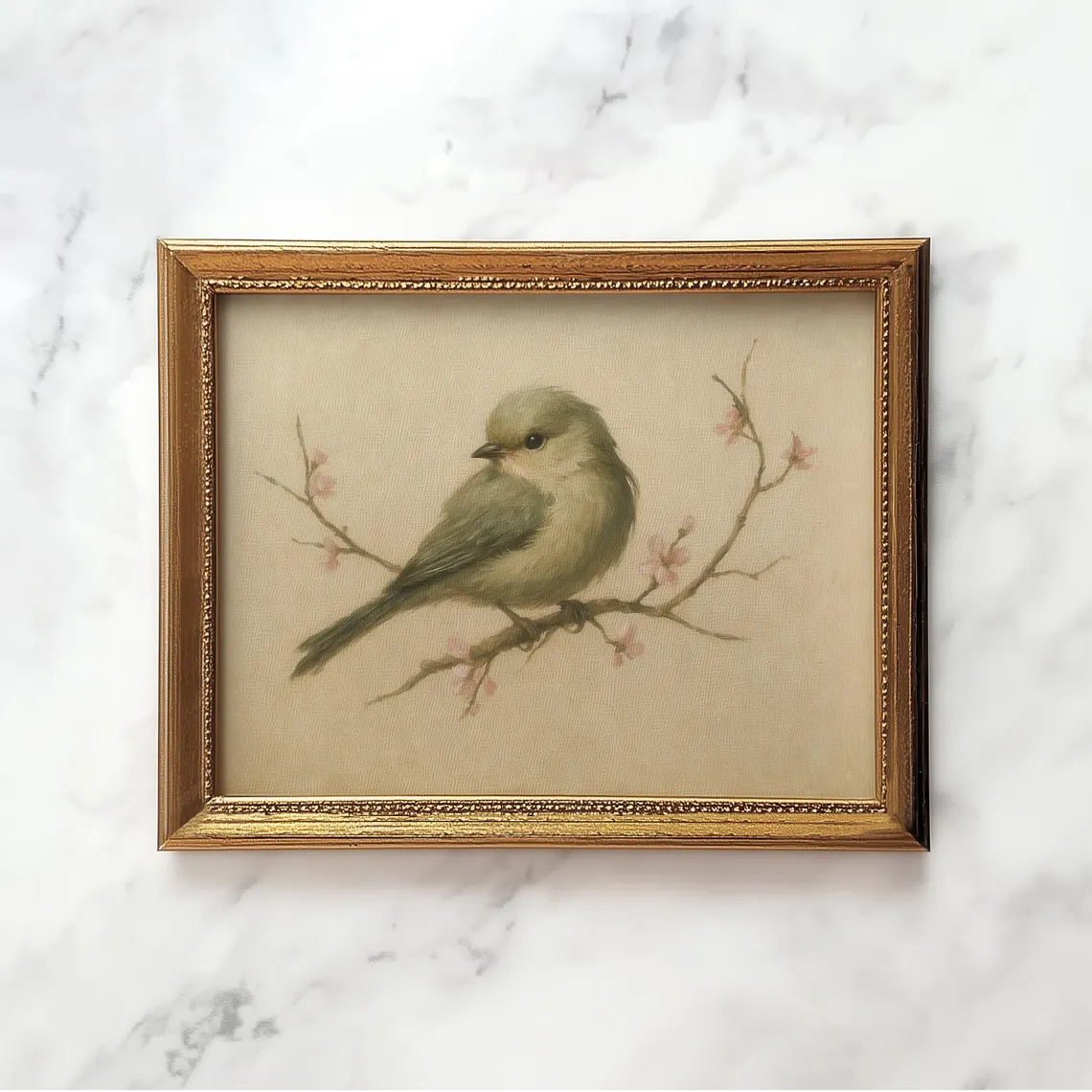 E-shop 1 Stück Vintage Blumen-Vogel-Poster – Sanftes Beige Kinderzimmer-Deko mit Blüten – Minimalistisches Leinwandbild für Wohnzimmer, Schlafzimmer,