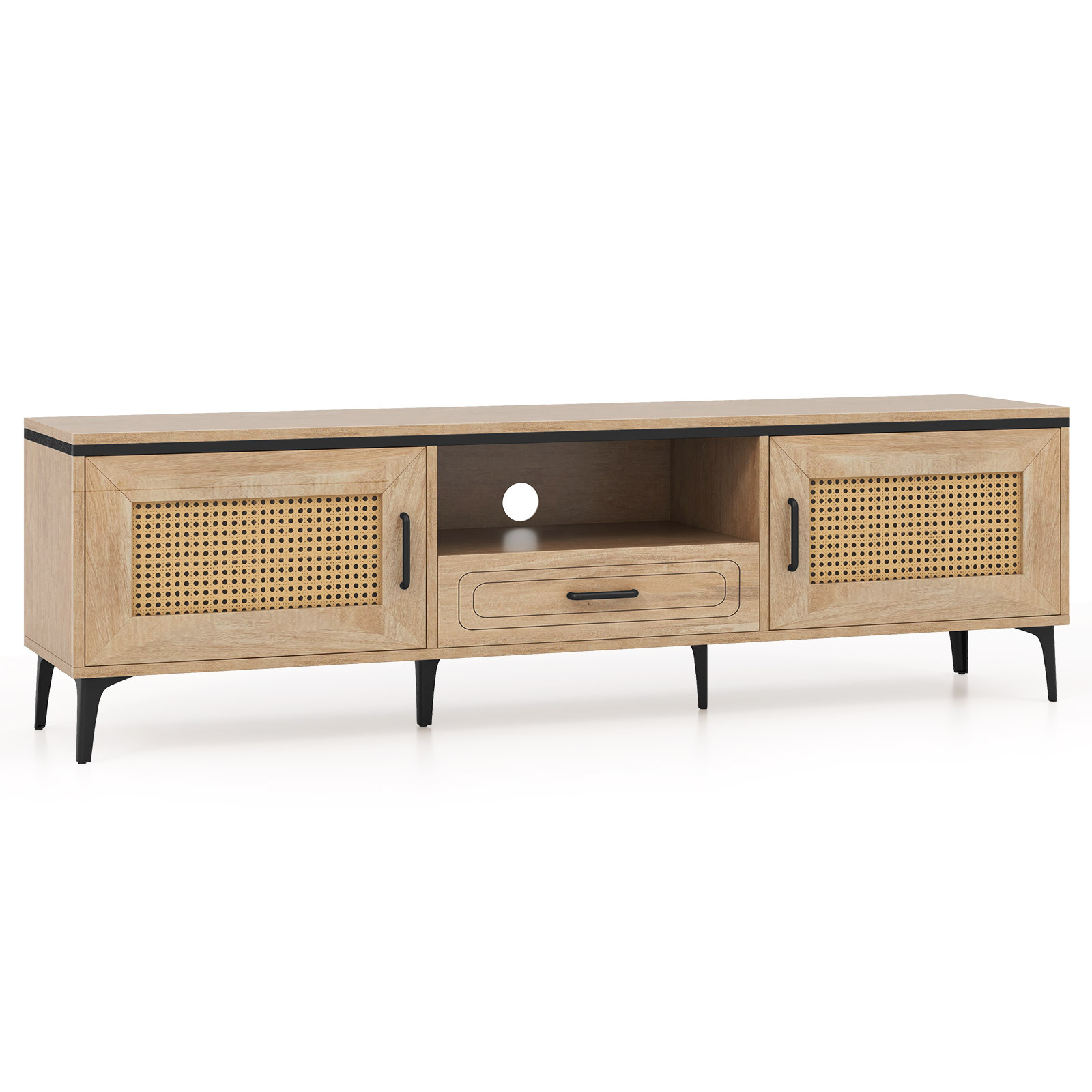 TEMU Costway Television Stand Suitable For 65-inch Tvs, Featuring A Mid Century With 2 Cabinets And A Storage Drawer, Serving As Console Table With A