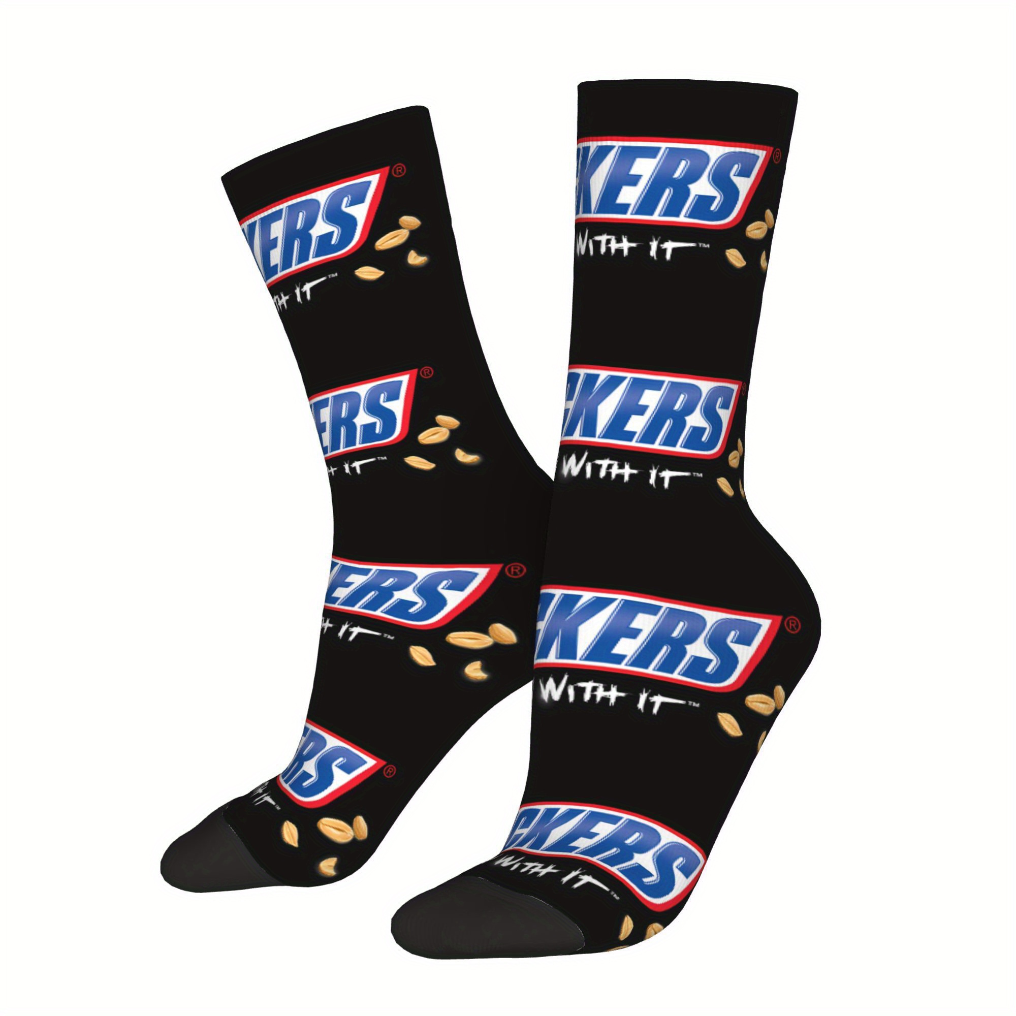 TEMU 1 Pair Men's Chocolate Bars Printed Socks Novelty Crew Socks For Outdoor Hand Wash Or