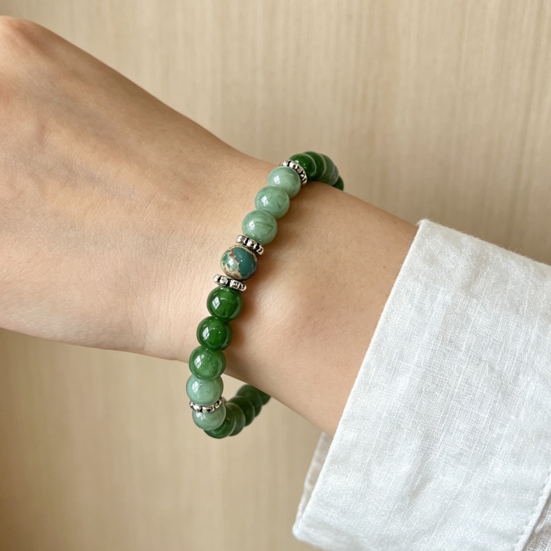Green Flowery Chalcedony Wealth Bracelet, Gift for Confidence