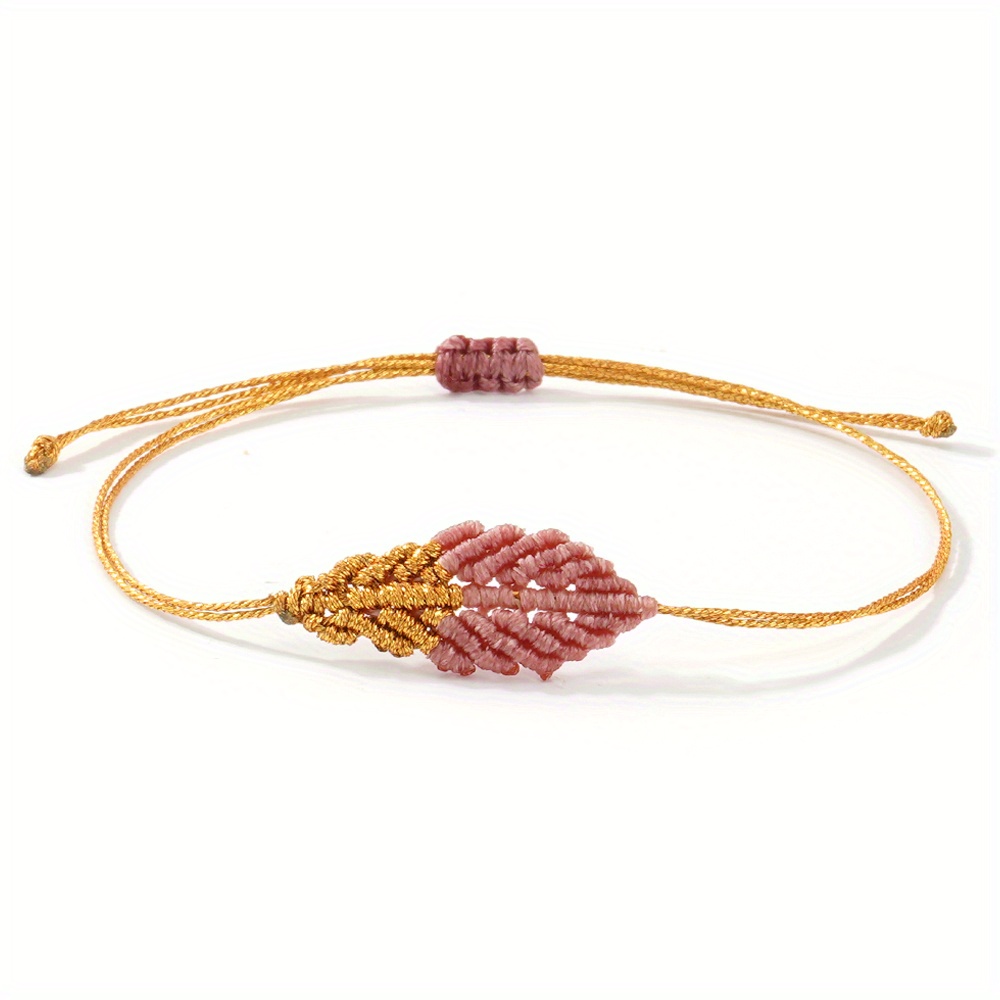 A Women's Woven Bracelet With Bohemian Style, Featuring And Handcrafted Leaf . This Fashionable Jewelry Is Perfect For Casual Summer Wear And Daily Use