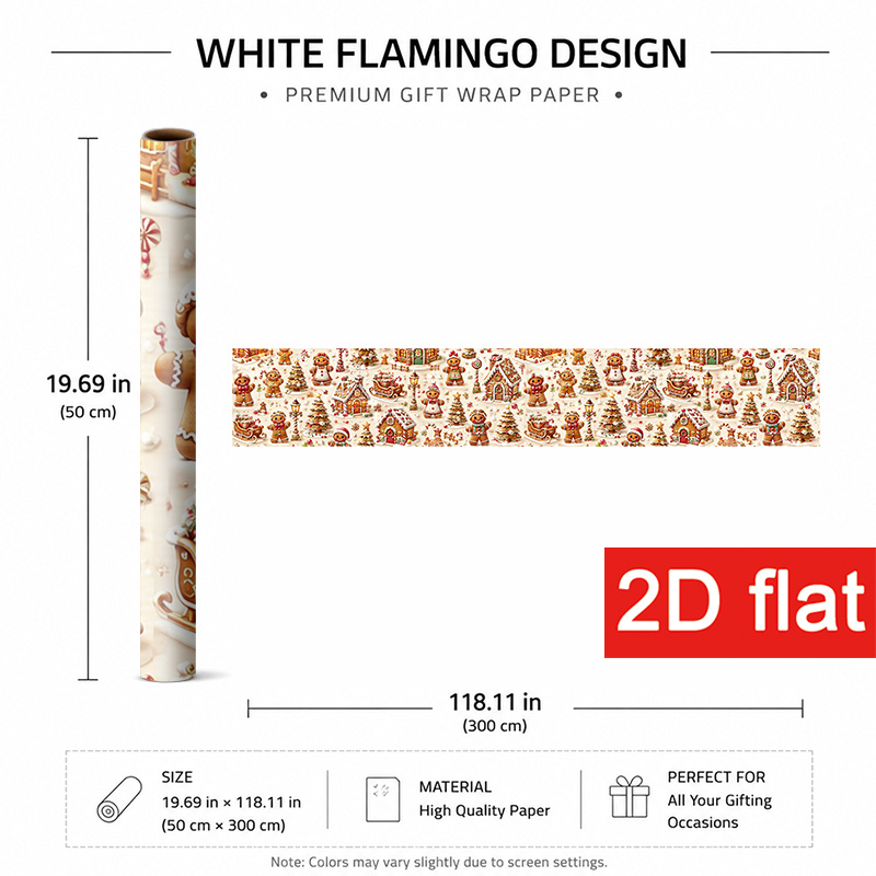 TEMU Papier Cadeau 2D Plat 1 Rouleau 50X300Cm (19.7X118.1In) Élégant pour Noël, Fête de Noël, Papier d'Emballage Cadeau d'Hiver avec Maisons d'Épices