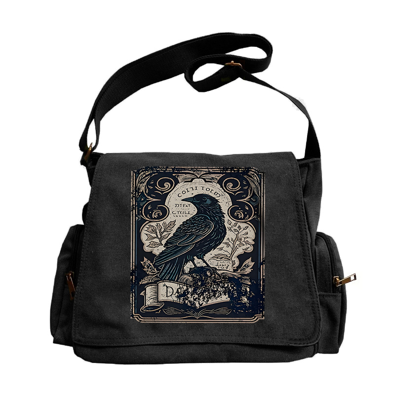 TEMU [ Bag] Retro Flip Shoulder Bag, Large Capacity With Crow Pattern Printing, Versatile For Shopping, Travel, And Dinner, For Gifts