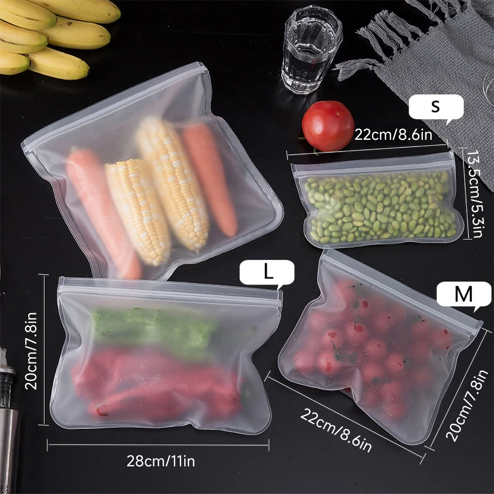 polyethylene silicone food storage container reusable stand up zipper bags leak proof fresh food preservation rectangle shape food contact   line skate design details 0