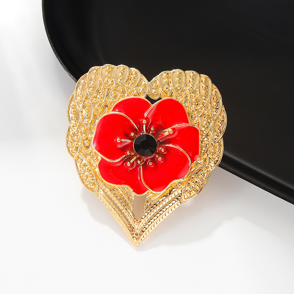 1pc heart shaped poppies brooch 1pc elegant luxury enamel brooch heart shaped poppies with accents novelty irregular   charm enhancing accessory for clothing and hats details 0